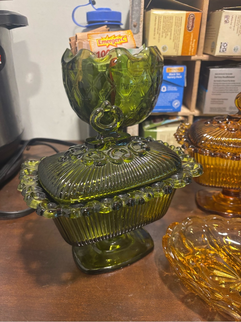 Indiana Green Glass Covered Candy Dish vintage